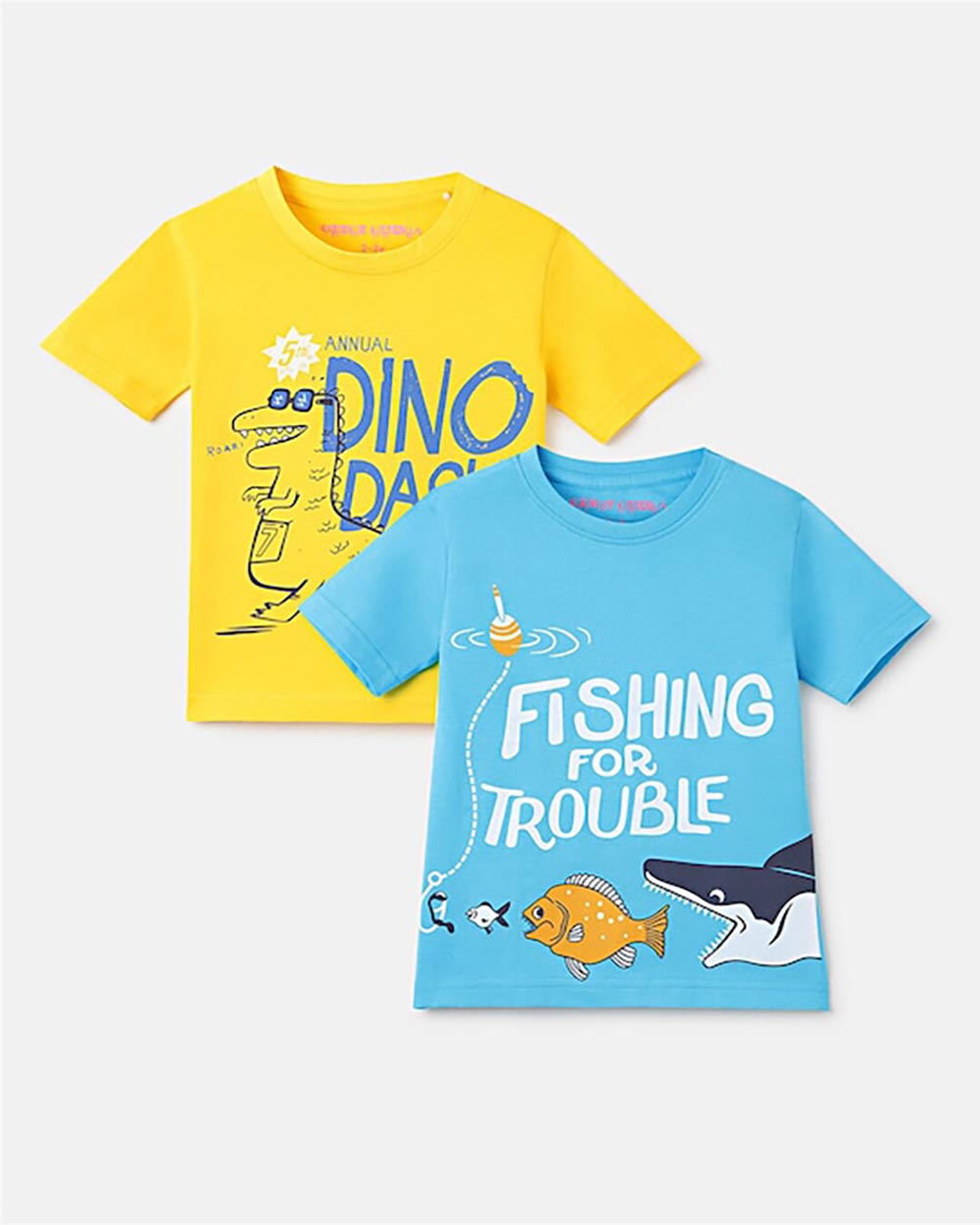 Googo Gaaga Boys Pack Of 2 Typography Printed Short Sleeves Round Neck Cotton T-shirt
