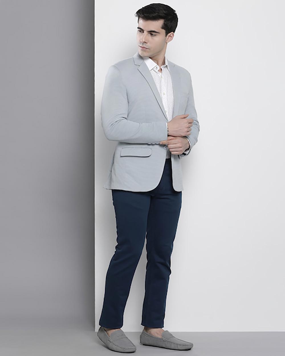 The Indian Garage Co Men Grey Solid Single-Breasted Blazer