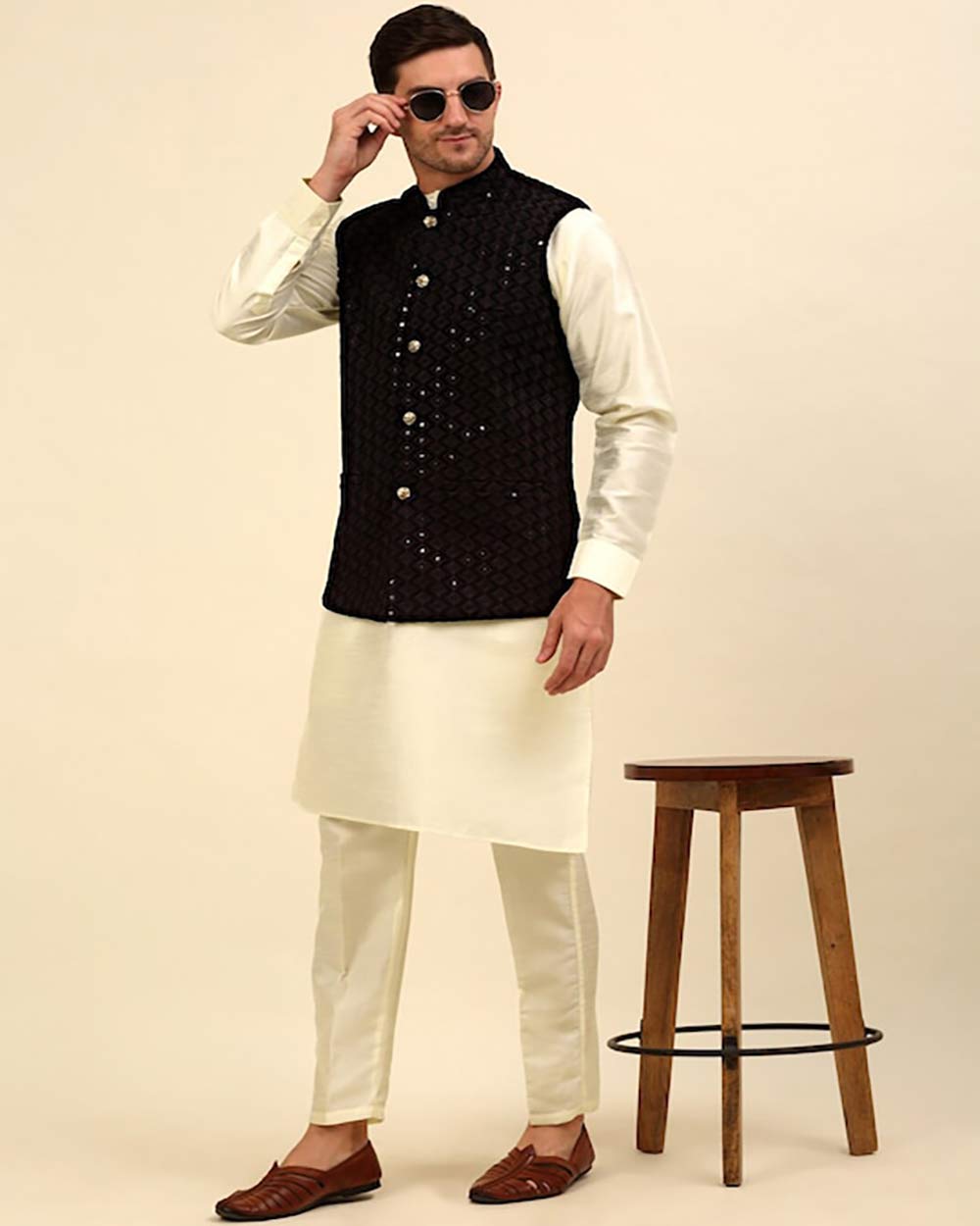 Anouk Black Embroidered Sequinned Nehru Jacket