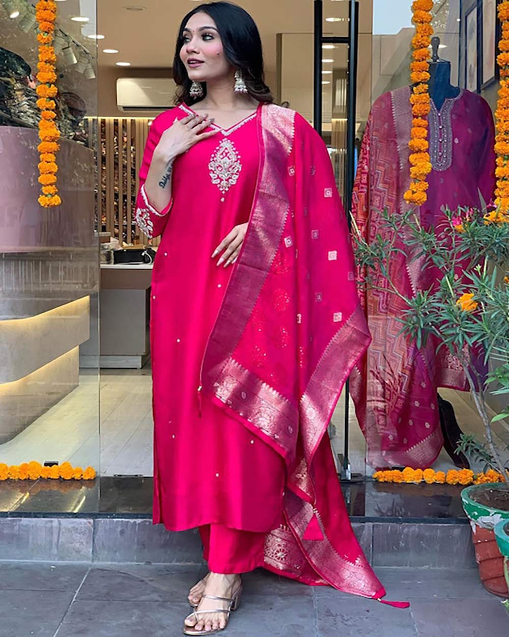 KALINI Regular Kurta With Trousers & With Dupatta