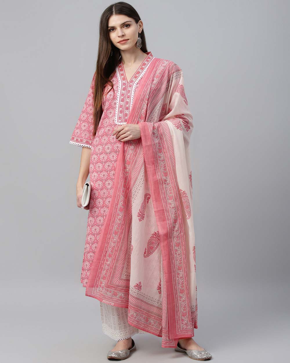 Libas Women Floral Printed Regular Pure Cotton Kurta With Palazzos & With Dupatta