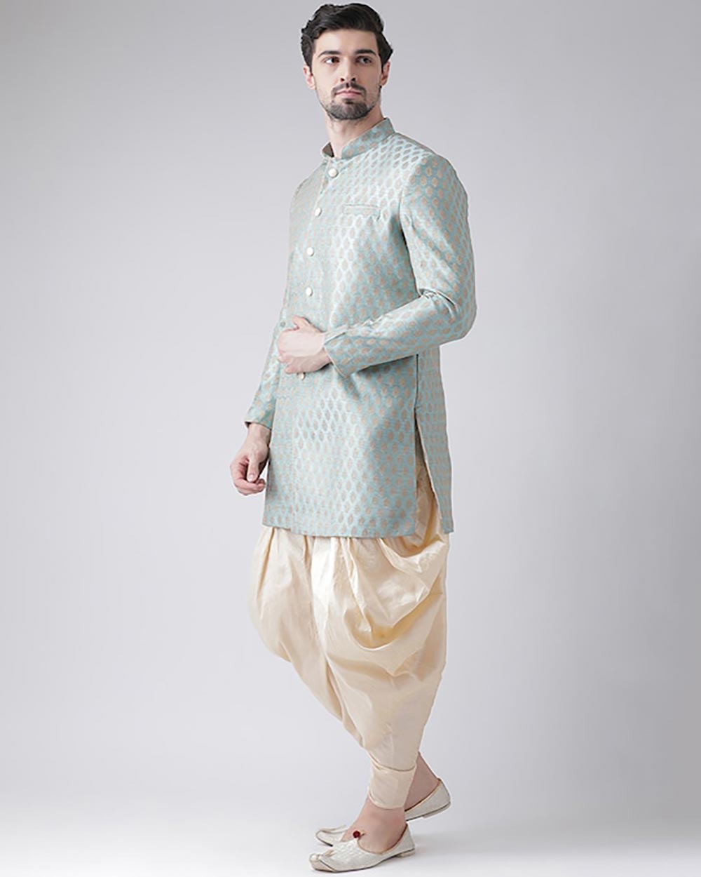 DEYANN Men Blue & Cream-Coloured Sherwani With Dhoti Pants