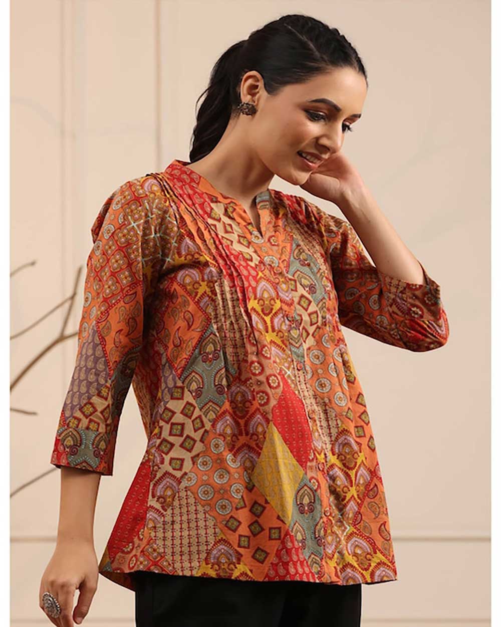 Rain & Rainbow Abstract Print A-Line Cotton Kurti