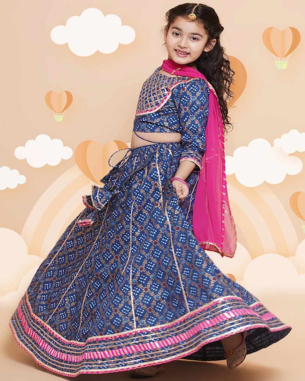 Bitiya By Bhama Girls Printed Ready To Wear Lehenga & Blouse With Dupatta